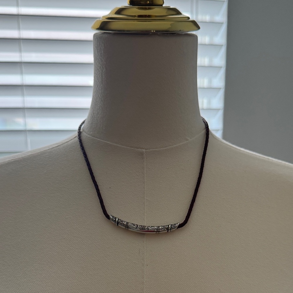 Elegant Silver Necklace with dark red Cord